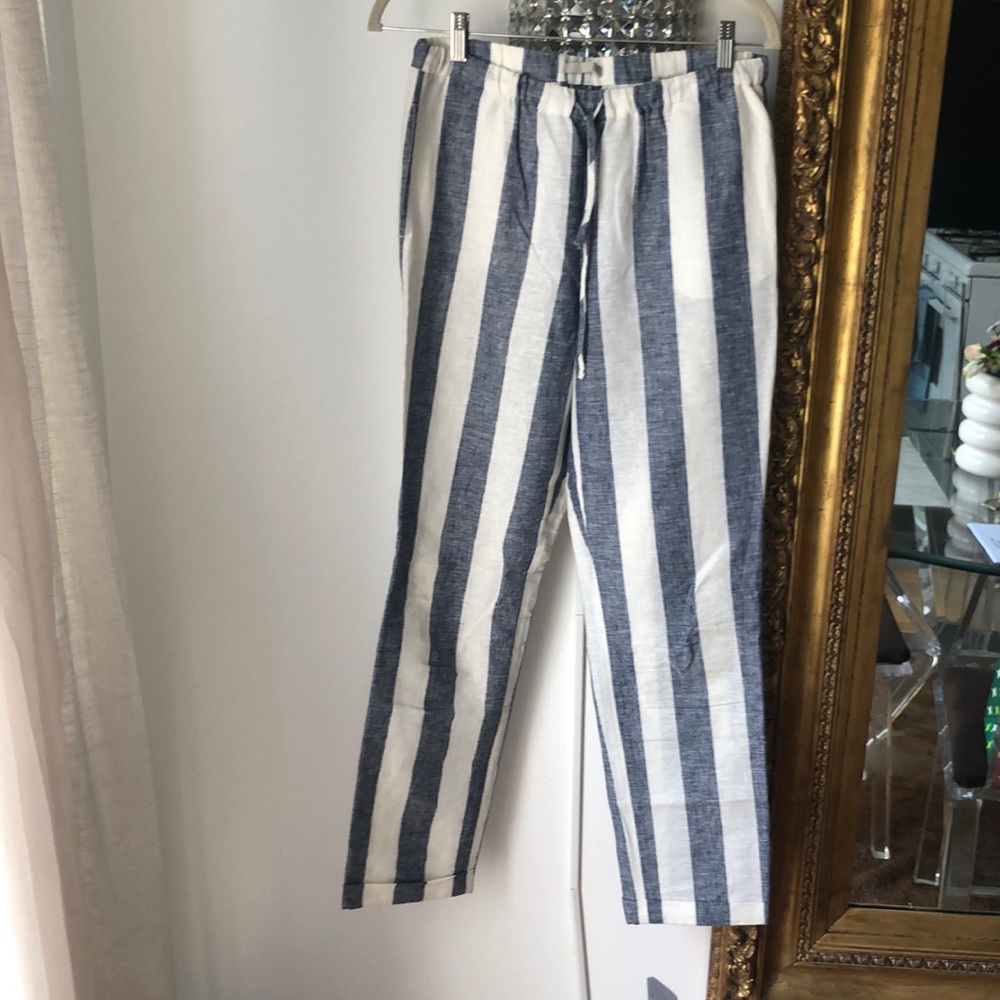 Skin Blue and White Striped Linen Jogger Pants MK